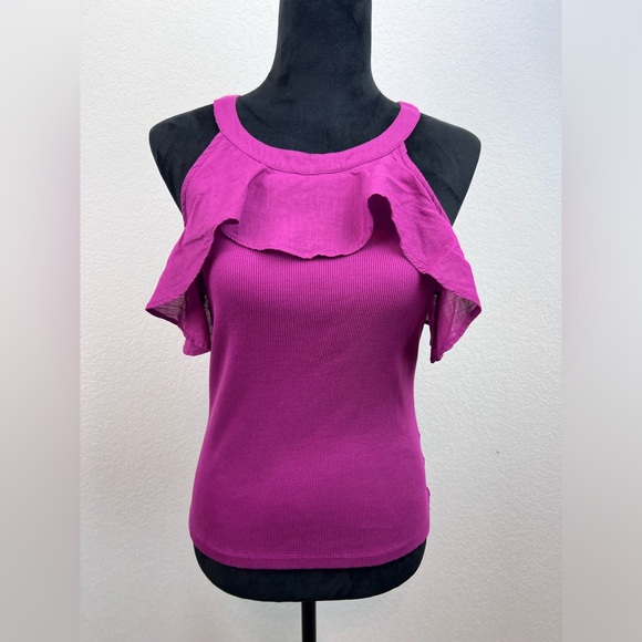 NWT: Anthropologie Maeve Ribbed Ruffled Halter Tank Top in Purple Size Medium - Picture 1 of 8